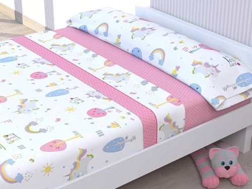 Kimbatex Textil Hogar Tienda Juego de Sábanas Infantiles Roomers Bed Linen. Surtido De Modelos y Tamaños. 50% algodón 50% poliéster. Calidad 30/30 144/Hilos. (Unicornio 2024, Cama 90cm)