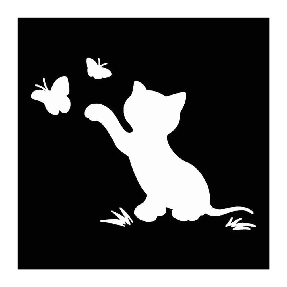 Cat Catching Butterfly Sticker Auto Body Bumper Vinyl Film Decal(Glossy White,15x12cm)