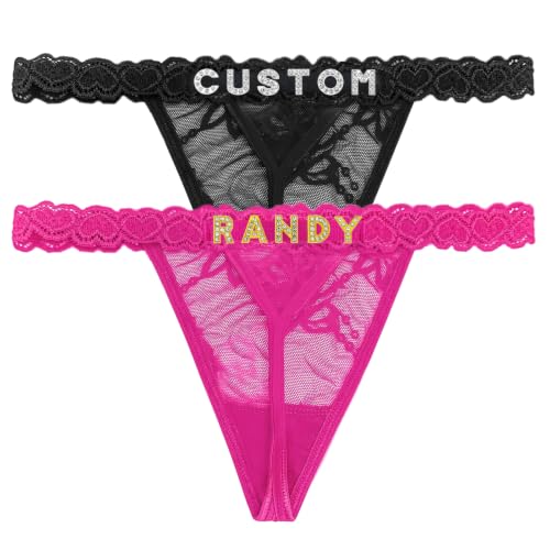 Image of Personalized Rhinestone Letter Thong for Women, Custom Name G-String Panties Gifts for Her