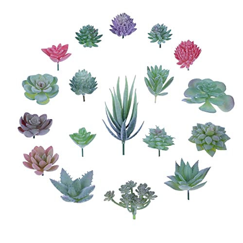 Bufccy 18 Stück künstliche beflockte Sukkulenten für die Dekoration, Mini-Fake-Sukkulenten, Faux realistisch strukturierte Sukkulenten für Hausgarten-Arrangement-Büro (ungetopft) Cover