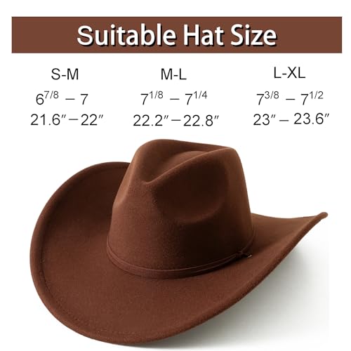 Image of Lanzom Women Men Retro Felt Wide Brim Western Cowboy Cowgirl Hat Dress Up Hat with Wind Lanyard