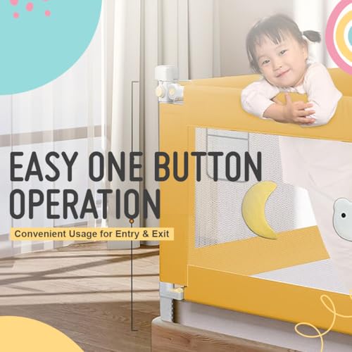 Image of Safe-O-Kid 1-Year Warranty 6 Feet /180 Cms Baby Metal Bed Rail, Adjustable Height, Baby Safety Bed Railing for Secure Sleep, Bed Guard for Babies, Yellow-Pack of 1