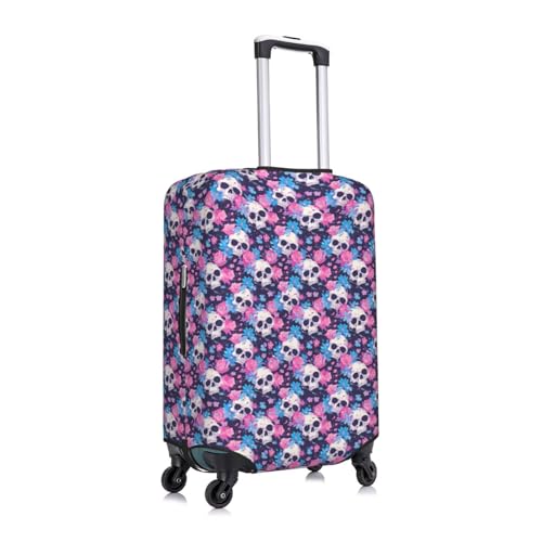 Skull Flower Blue Pink Luggage Cover Protector Anti-Scratch Washable Fits 18-32 Inch Luggage-Large3