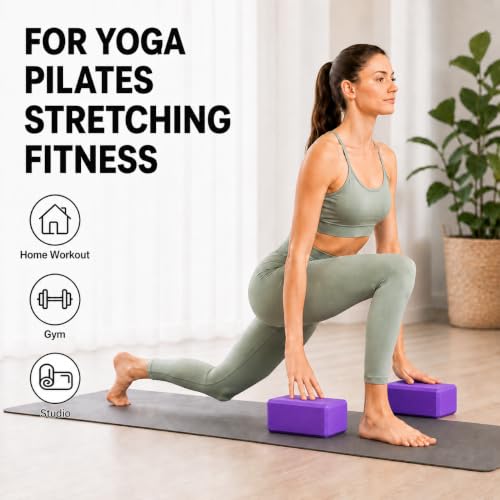 Image of Exerz EXYB-002 Yoga Blocks 2PK High Density - Comfortable Fitness Foam Bricks, Anti-Slip, Lightweight and Travel Friendly