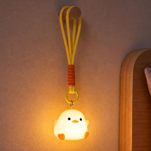 UNEEDE Mini Duck Night Light with Lanyard 8 Color Changing Rechargeable Night Light Portable Mini Night Light for Kids Soft Silicone Duck Squishy Cute Lamp for Bedroom & Camping Gifts