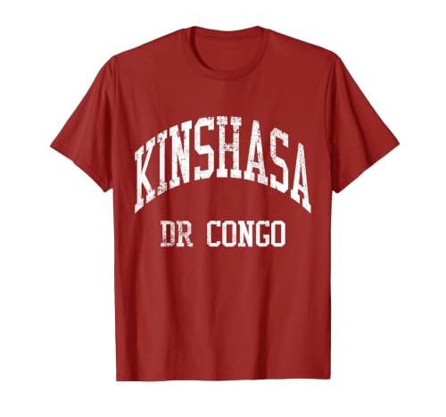 Kinshasa DR Congo Retro 70s College Sports Style T-Shirt, Men, Cranberry Red, Small