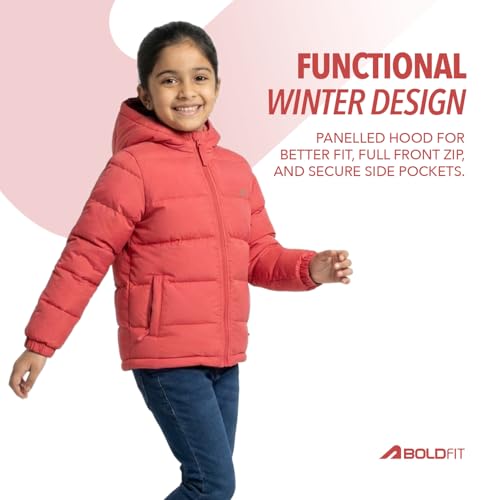 Image of Boldfit Winter Jacket for Kids, Warm Puffer Kids Winter Jacket, Unisex Kids Winter Jackets for Boys & Girls with Hood, Lightweight & Comfortable Winter Wear