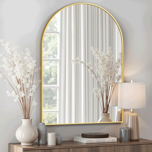 Arched Bathroom Mirror for Wall, Mirror for Vanity,30''x20'' Large Wall Mounted Mirror, Metal Frame (30''x20'', Gold)