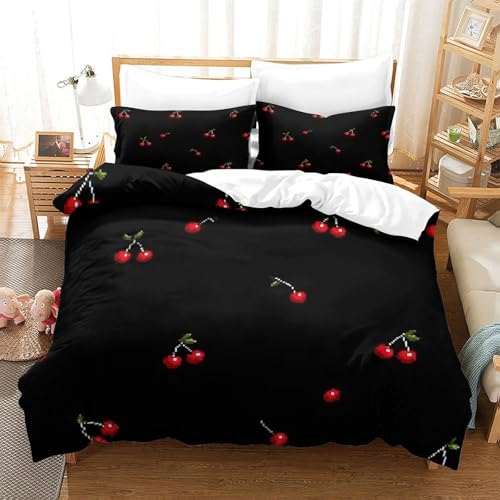 Housse de couette cerise 135x200 parure lit microfibre single - 3