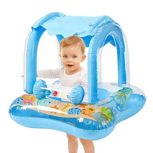Flotador Inflable para bebés: Asiento de Piscina para niños pequeños, de natación para bebés | Natación de Dibujos Animados de PVC con toldo de protección Solar, 60x60x48 cm, Ligero, Apto para