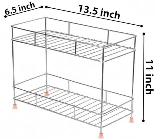 Image of Kitchen Organizer Rack Stainless Steel 2 Tier Kitchen Shelf Organizer for Countertop Storage Spice Stand Multipurpose Rack for Kitchen Storage Shelf Stand for Home and Office Use