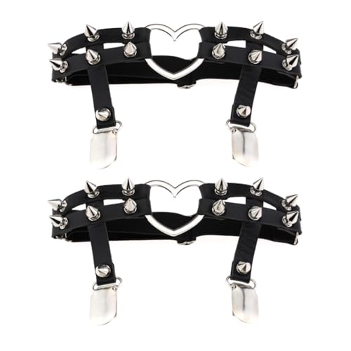 Bohue 2 ligas ajustables con forma de corazón para piernas con clips antideslizantes, ligas góticas de corazón, ligas ajustables para piernas, ligas de muslo para mujer, para fiesta de Halloween