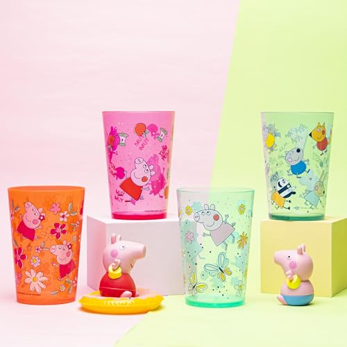 Image of Zak Designs Peppa Pig Nesting Tumbler Set for At Home, 14.5oz Non-BPA Plastic Cups, 4-Pack (Peppa Pig and Friends)