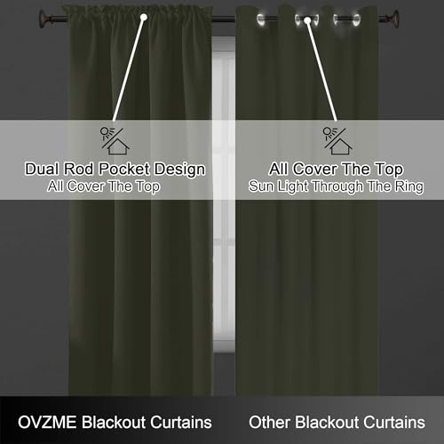 Image of Sage Green Blackout Curtains for Bedroom 72 Inch Length 2 Panels Set, Solid Thermal Insulated Energy Saving Window Curtains for Living Room, Dual Rod Pocket Window Drapes, 2x40Wx72L Inches
