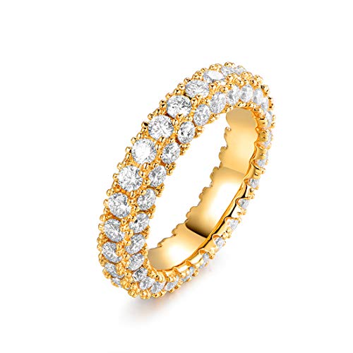 Womens 3 Row Eternity Ring Wedding Band | Barzel 18k Yellow Gold Plated Cubic Zirconia Eternity Band Ring Jewelry (Gold, 9)
