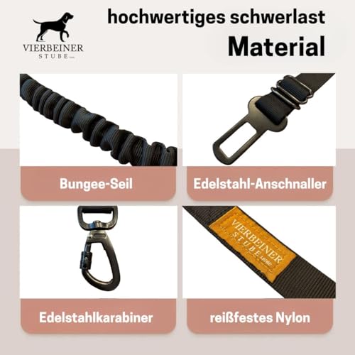 VierbeinerStube® Hundegurt fürs Auto – Sicherheitsgurt mit 360° Karabiner – Für alle Hunderassen & Fahrzeugtypen – Länge 50–80 cm