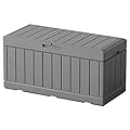 Greesum 82 Gallon Resin Deck Box Large Outdoor Storage for Patio Furniture, Garden Tools, Pool Supplies, Weatherproof and UV Resistant, Lockable, Grey