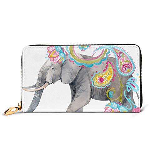 Preisvergleich Produktbild JHGFG Mode Handtasche Reißverschluss Brieftasche Indian Elephant Kalamkari Ornament Telefon Kupplung Geldbörse Abendkupplung Blocking Leder Brieftasche Multi Card Organizer