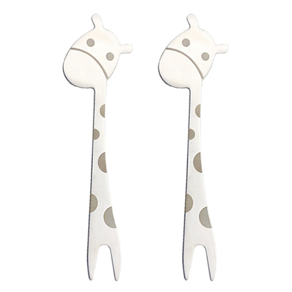 2PCS Giraffe Fruit Fork Stainless Steel Fruit Fork Dessert Fork Dining Fork Metal Fork for Children and Adults Fruit Drinks Appetizers Cakes Cocktails Kitchen Home Tableware