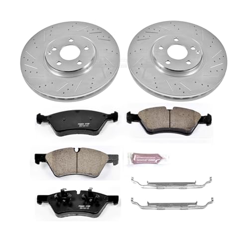Image of PowerStop Front Brake Kit for Mercedes-Benz E350 2007-09 | Mercedes-Benz E550 2007-09 - Drilled and Slotted Disc Rotors with Carbon-Fiber Ceramic Brake Pads Replacement, K6357