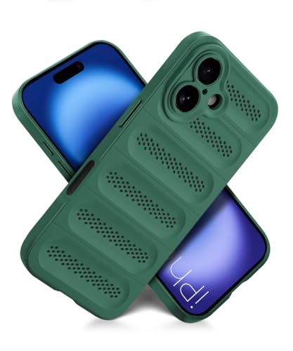 Image of WOW IMAGINE Ultimate Silicone Back Cover Case for iPhone 16 | Heat Dissipation Thin Soft TPU | 360 Camera Protection | Breathable Cooling Holes - Forest Green