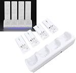 4 in 1 Charging Station for Wii & Wii U Remote Controller, Wii Remote Battery Charger with 4 Pack 2800mAh Rechargeable Battery + Wii Remote Control Charging Station Base (White)
