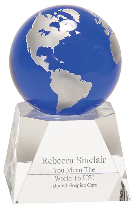 Blue Crystal Globe With Personalized Pedestal Base - 5