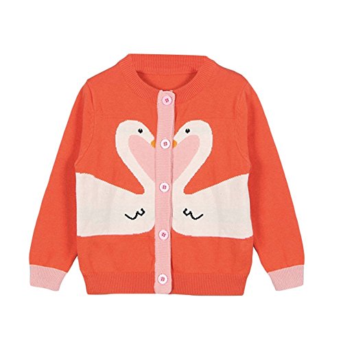 Jojobaby Baby Girls 1-6T Cute Swan Crew Neck Button-Down Cotton Knits Cardigan Sweaters Sweatshirt Coat Jacket Outerwear (5-6 Years, Orange)