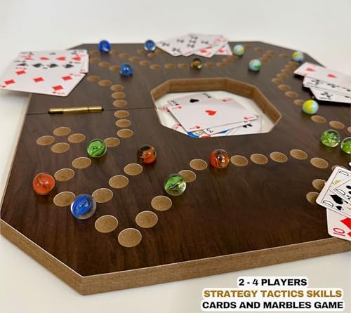 Image of Tickles Jackaroo Foldable Wooden Marble Chase Strategy Board Game | 2-4 Player Indoor Party Family Card & Competitive Game for Kids & Adults (Ages: 8 Years & Above)