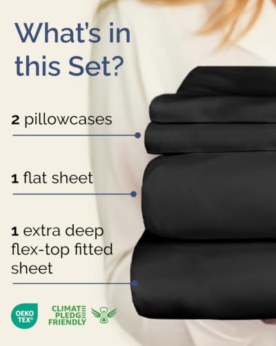 Image of Flex Top Split Head King Sheet Set - 4 Piece Extra Deep Sheets - Black
