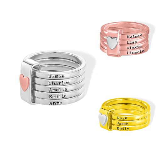 callie Personalized Stackable Name Rings - Custom Engraved 2-5 Names, 925 Sterling Silver Mothers Ring, Mother's Day Birthday Jewelry Gift for Women Mom Wife Grandma