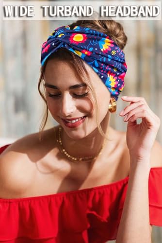 Image of Tobeffect Extra Wide Headbands for Women, 7'' Boho Turban Floral Headband Large Hairband Twisted Hair Accessories, 6 pack