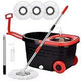 Spin Mop and Bucket with Wringer Set on Wheels, 360 Spinning Mop with Stainless Steel Handle for All