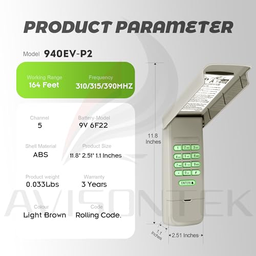 Chamberlain 940EV-P2 940ESTD Wireless Universal Garage Door Opener Keypad【12-Year-Warranty】