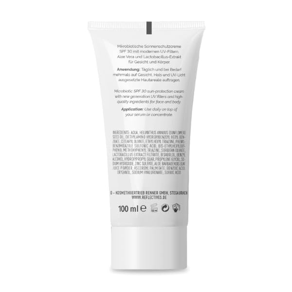 REFLECTIVES® Re-Barrier Sun SPF30 Sonnencreme (100ml) - Hoher UV-Schutz, Feuchtigkeitsspendend, Nicht Komedogen