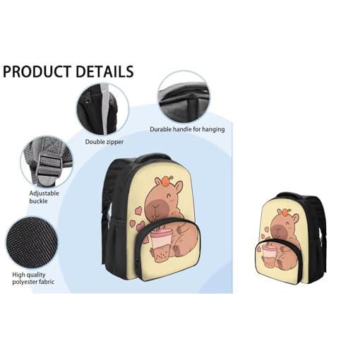 Tuoxiukan Capybara Boys Backpack With Lunch Box and Pencil Case 3 Piece Kids School Backpack Set for Elementary School Girls 12 Inch Schoolbag with Front Compartment Zip Around4