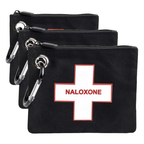 Image of Naloxone Overdose Kit Bag - Compact Canvas Pouch for Naloxone Nasal Spray & Opioid Emergency Response - Holds 2 Naloxone Sprays & Accessories - Naloxone Not Included (Black, 1) (Pack of 3)