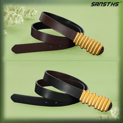 SANSTHS Skinny Reversible Belts for Women, Two-in-one Women Thin Belt for Dresses Jeans Pants with Gold Buckle