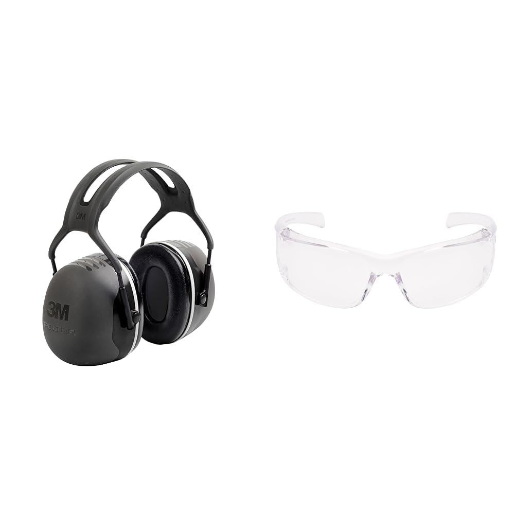 3M PELTOR X5 Kapselgehörschutz X5A Kopfbügel SNR 37 dB, Schwarz & 3M Virtua AP Schutzbrille - Augenschutz, UV Schutz - Transparente, kratzfeste Schutzbrille für Industrie und Gewerbe, 26 g leicht