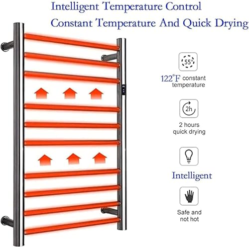 Calentador de Toallas eléctrico, toallero eléctrico de 10 Barras, radiador de Pared con Temporizador y Control de Temperatura, enchufable.(Plugin)