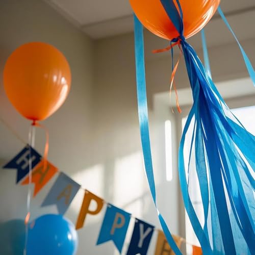 Image of Blue and Orange Crepe Paper Streamers - 6 Rolls Party Streamers for Birthday Party Decorations