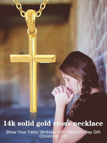 14K Gold Cross Necklace for Women, 14K Gold Faith Cross Pendant Necklace Opal/Turquoise Crufix Baptism Faith Jewelry, Birthday Christmas Gifts for Mom Her Girlfriend Wife, 16+2 Inch2