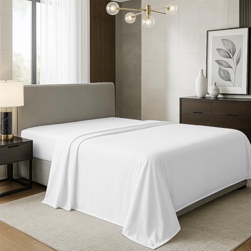 TEXAS LINEN CO. 100% Organic Cotton Percale Flat Sheet Queen Size - 1 PC Flat Sheet, White - Crisp,...
