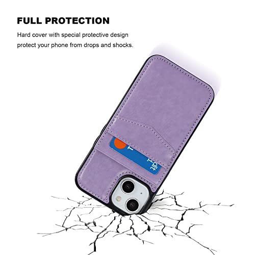 Image of KIHUWEY Compatible with iPhone 13 Case Wallet with Credit Card Holder, Premium Leather Magnetic Clasp Kickstand Heavy Duty Protective Cover for iPhone 13 6.1 inch(Purple)