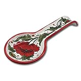 Italian Ceramic Spoon Rest for kitchen counter - Poppies Hand Painted Spoon Holder- Made in ITALY Tuscany - Italian Pottery spoon holder for stove top - Home Decor Ceramics Spoon rest for stove top