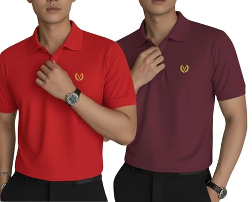 Image of MACK JONNEY Men's Solid Polo T-Shirt | Premium Cotton Blend | Regular Fit | Short Sleeve | Collared Casual Wear|Pack of 2 -MJ-157