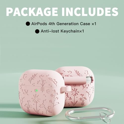Image of New Engraved Soft Silicone Case Compatible with Apple AirPods 4 Generation (2024) with Keychain, Full 360 Protection Dust-Proof Shockproof Case Cover (Cover Only) (Pink)