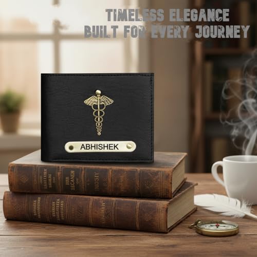 Image of Personalized Leather Wallet for Men | Leather Passport Cover Holder for Men & Women | Customized Gifts with Name & Charm | Gift for Boys, Husband, Brother (Wallet, Jet Black Wallet with Free Pen)