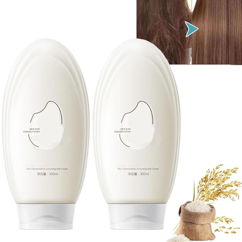 Crema Capilar Esencia de Fermentación de Arroz, Mascarilla Capilar de Agua de Arroz Fermentada, Mascarilla Capilar de Acondicionamiento Profundo, Repara el cabello seco (2pcs)