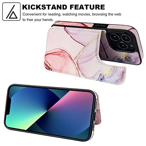 Image of HAOPINSH for iPhone 13 Pro Case Wallet with Card Holder, Pink Marble Pattern Back Flip Folio PU Leather Kickstand Card Slots Case for Women Girls, Double Magnetic Clasp Shockproof Cover 6.1 inch
